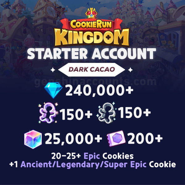 240,000+ Crystals - Cookie Run: Kingdom Starter Reroll Account (Dark Cacao)