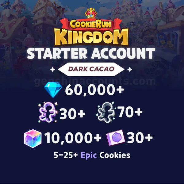 60,000+ Crystals - Cookie Run: Kingdom Starter Reroll Account (Dark Cacao)